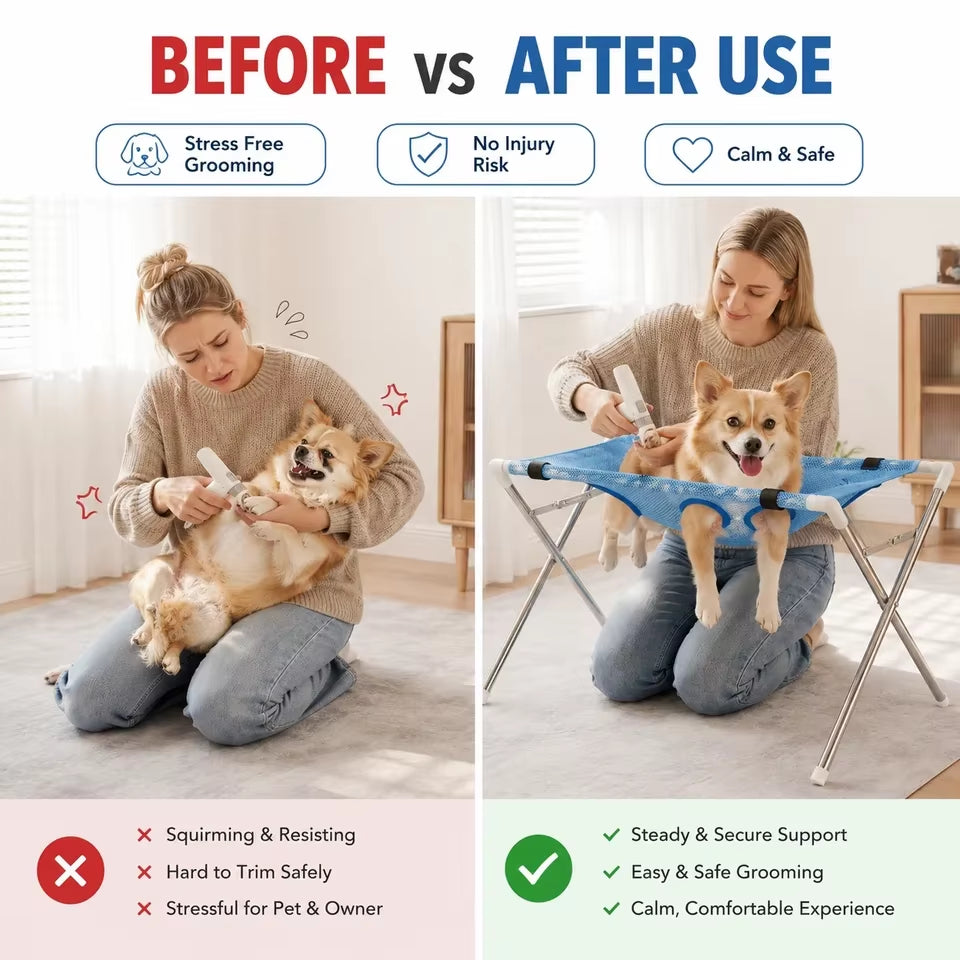 Pet Grooming Cloth Hammock Stand Foldable Dog Cat Nail Clipping Harness Portable Breathable Mesh Grooming Care Tool