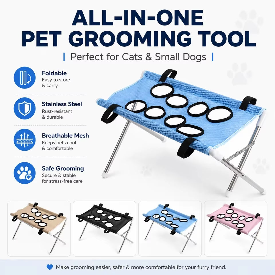 Pet Grooming Cloth Hammock Stand Foldable Dog Cat Nail Clipping Harness Portable Breathable Mesh Grooming Care Tool