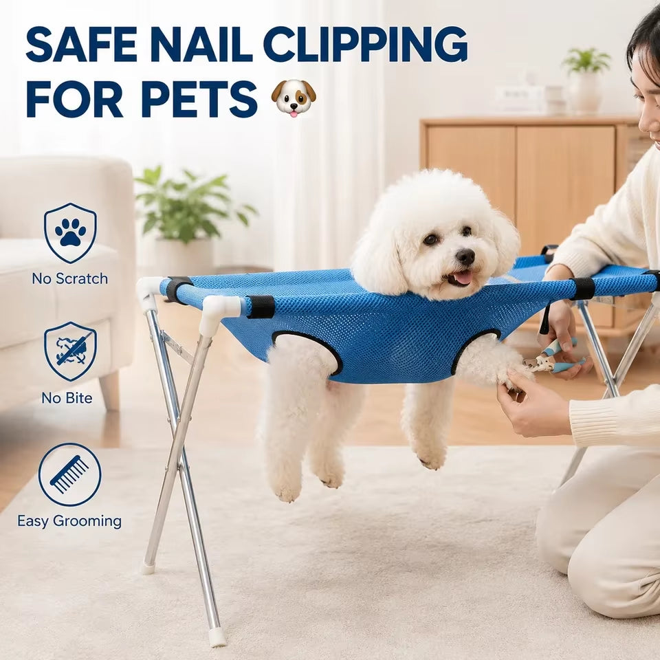Pet Grooming Cloth Hammock Stand Foldable Dog Cat Nail Clipping Harness Portable Breathable Mesh Grooming Care Tool